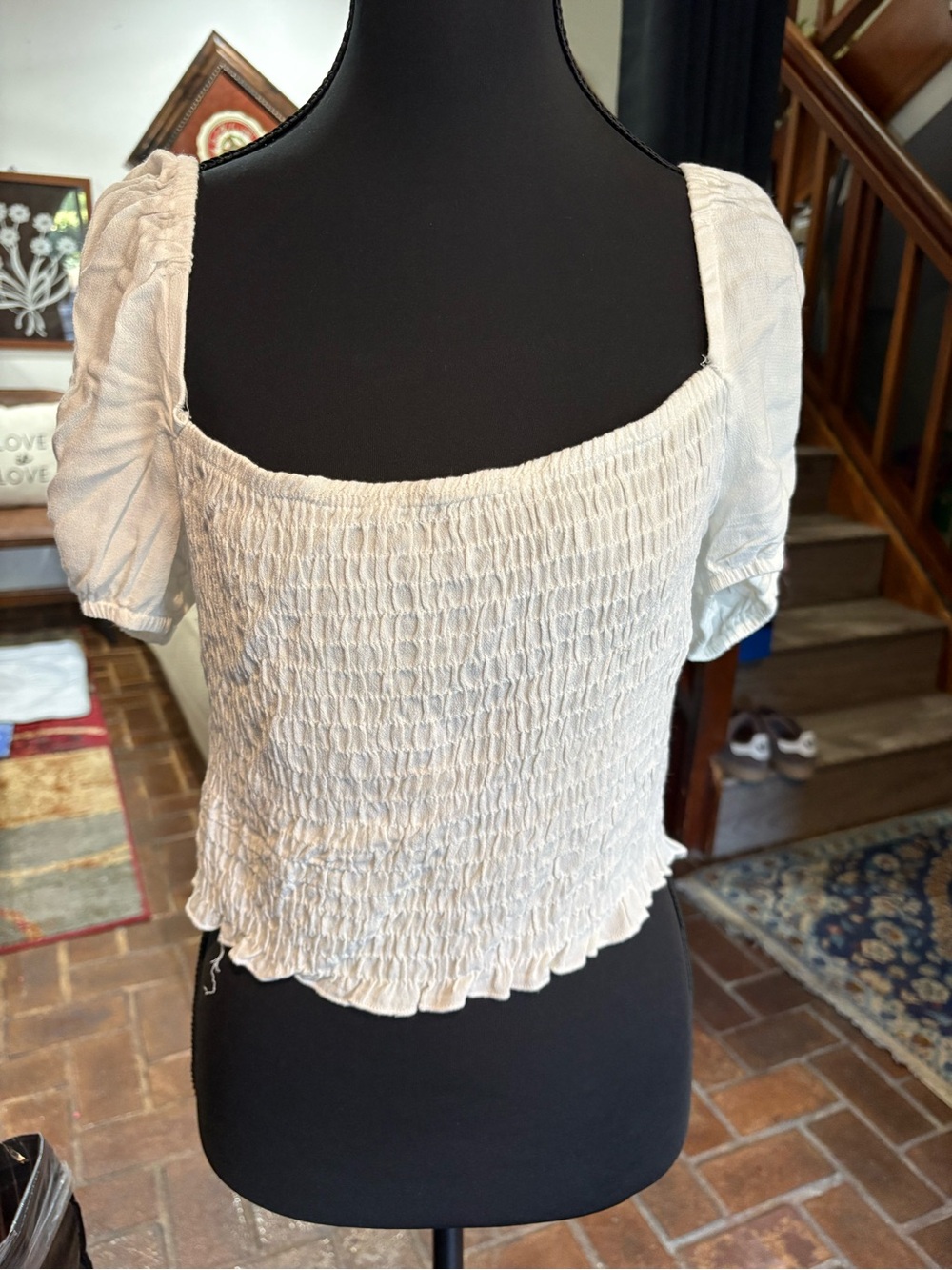 Princess Polly Smocked Square-Neck Women's Top in Cream